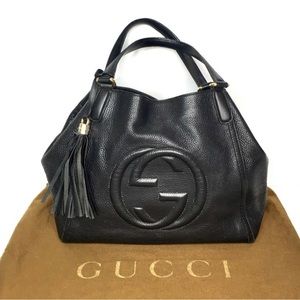 Authentic Gucci Black Leather Black Soho Shoulder Bag